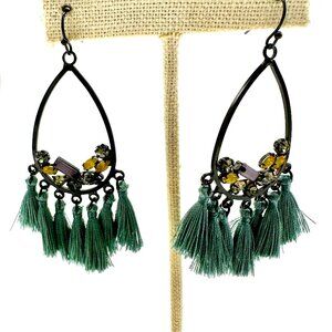Bronze and Green Tassel Earrings